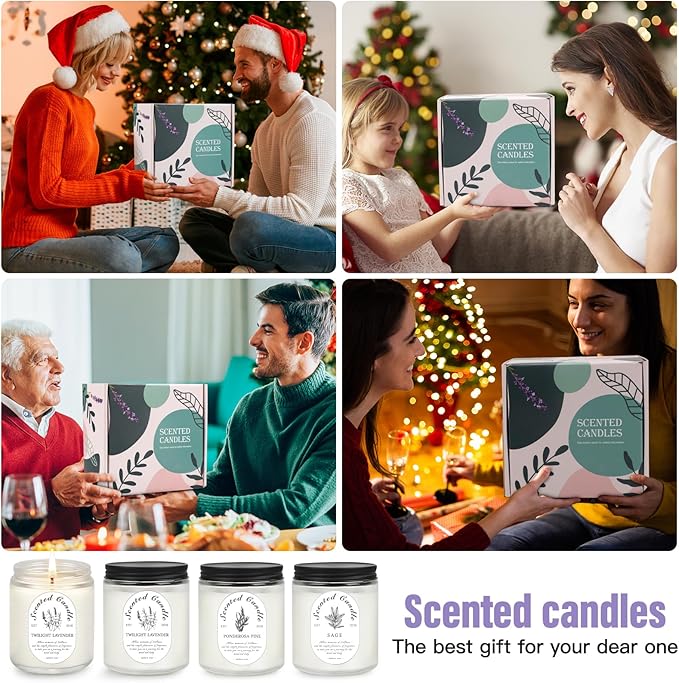 Lavender Candle Gift Set, 4 Pack Soy Wax Scented Candles for Home – Lavender, Sage & Ponderosa Pine – Aromatherapy Candles for Relaxation, Stress Relief & Gifts for Women