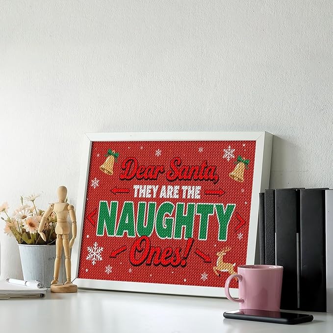 AIVKIEJK Diamond Painting Kits for Adults - Christmas Dear Santa, They are The Naughty Ones Painting DIY 5D Full Drill Diamond Dots Paintings with Diamonds Gem Art and Crafts Home Decor 12"x16"