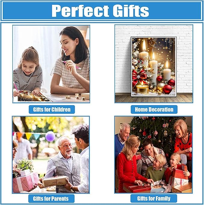 Mrnsiet Christmas Diamond Painting Kits for Adults, Christmas Candles Diamond Art for Beginners, 5D Round Full Drill Winter Diamond Painting Gem Art Kits for Home Wall Decor 12x16inch
