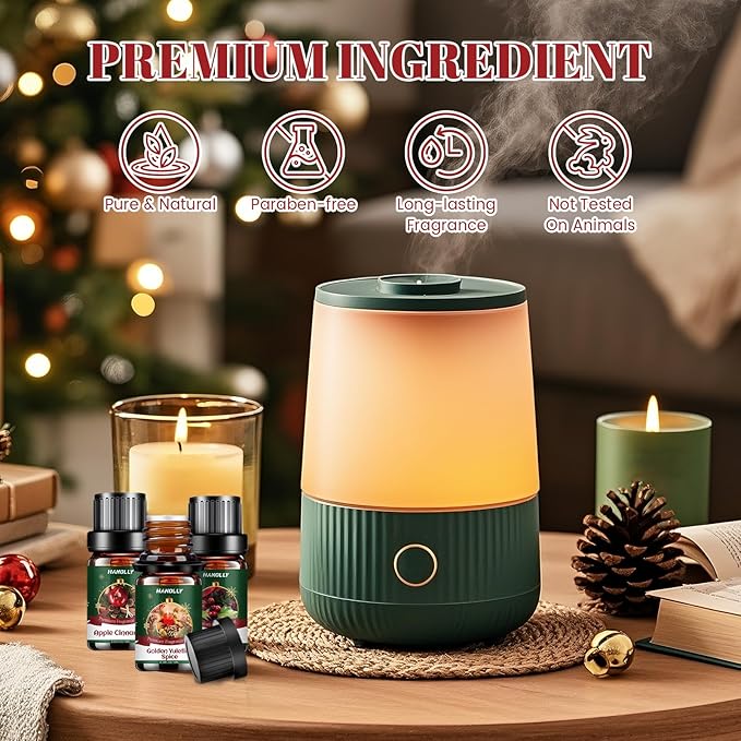 Christmas Fragrance Oil Set, 6 Premium Holiday Essential Oils for Diffuser, Candle Making - Caramel Pumpkin Swirl, Apple Cinnamon, Merry Berry Christmas, Christmas Fireplace Scented Oil Gift Set