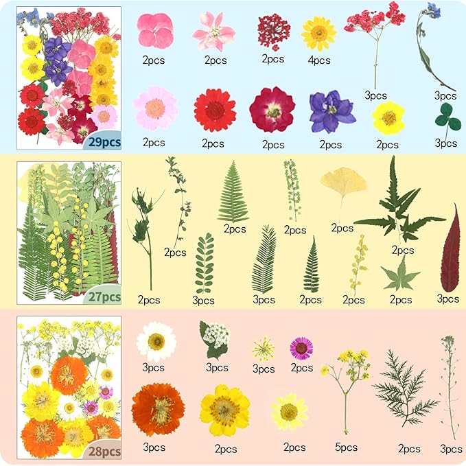 210 Pcs Dried Pressed Flowers for Resin, Dried Pressed Flowers for Crafts, Bulk Natural Dried Flowers Kit with DlY Butterfly Stickers&Tweezers for Resin Molds, Candles, Soap,Jewelry Making, Art Crafts