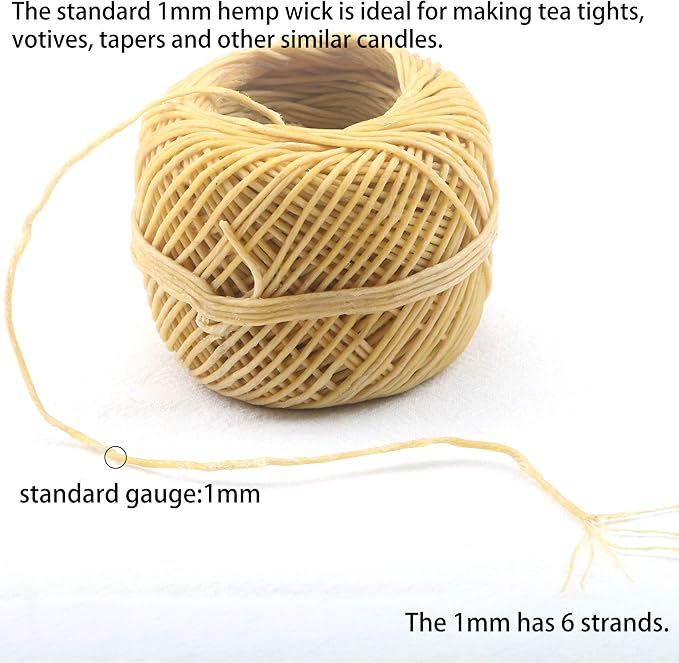 MILIVIXAY 100% Organic Hemp Candle Wick with Natural Beeswax Coating, 200 FT Spool, Standard Size (1.0mm)+ Wick Sustainer Tabs (200PCS).