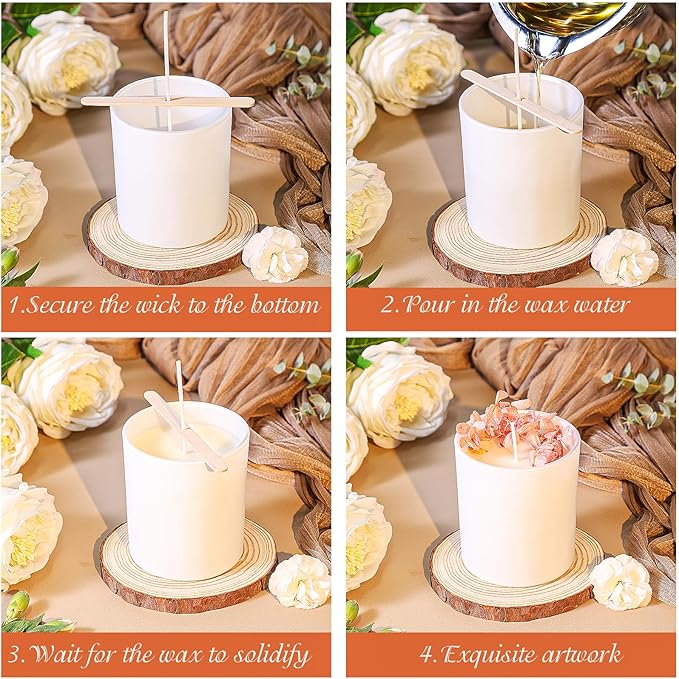 CONNOO 12 Pack 10 OZ White Glass Candle Jars for Making Candles with Airtight Bamboo Lids Nice Sticky Warning Labels for Candle Making Empty Container Bulk - Dishwasher Safe