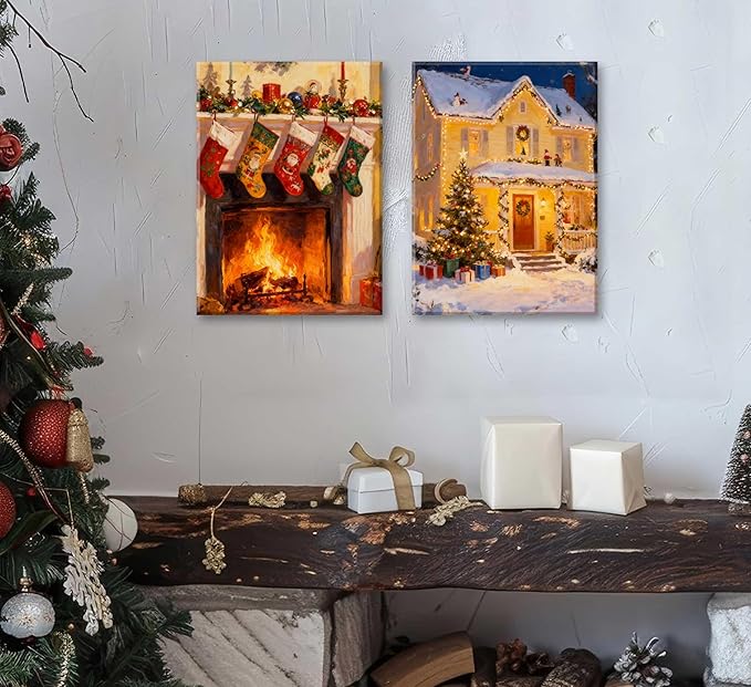 Paint by Number Kit for Adults & Kids, 2 Pack Christmas Scenes 16x20 Inch Unframed, DIY Acrylic Painting Kit with Brushes & Paints, Festive Home Art Decor