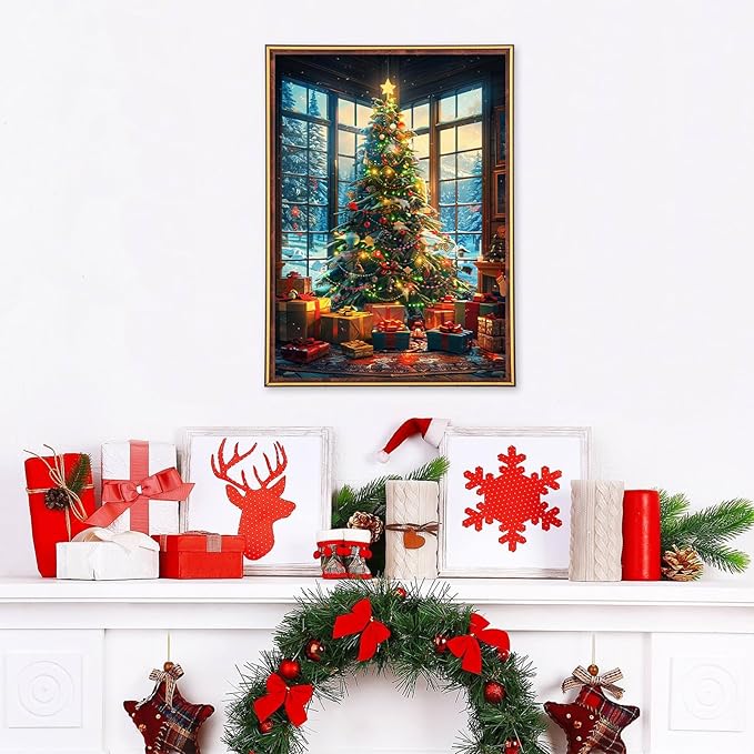 MEIYUDA Christmas Tree Diamond Painting Kits for Adults, 5D Window Tree Diamond Art Kits for Beginners, DIY Gem Art Crystal Painting for Home Wall Decor and Present 12x16inch
