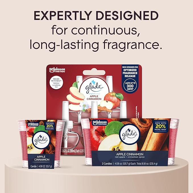 Glade 1-Wick Scented Candle Jar, Apple Cinnamon, Air Freshener Infused with Essential Oils, 4.08 Oz, 2 Count