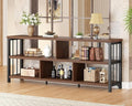 IBF Long Bookshelf, 63” Wide Low Open Book Shelf, Industrial 5 Cube Horizontal Bookcase for Bedroom Home Office, 3 Tier Wood Metal Cubby Storage Organizer Shelf for Living Room, Walnut, 63 Inch