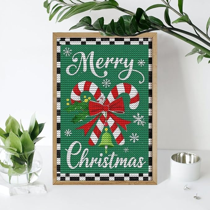 AIVKIEJK Diamond Painting Kits for Adults - Festive Merry Christmas Red Bow, Candy Cane & Bell Painting DIY 5D Full Drill Diamond Dots Paintings with Diamonds Gem Art and Crafts Home Decor 8"x12"
