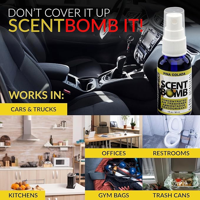 Scent Bomb Air Freshener Spray, Long-Lasting Odor Eliminator - Effective Deodorizer for Home & Car, Fresh Room Spray for Kitchen, Bathroom & Smell Neutralizer - 1 oz Pack of 4, Pina Colada Scent