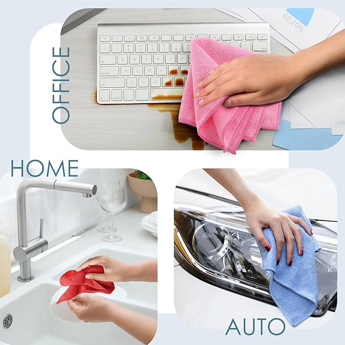 Hearth & Harbor Microfiber Cleaning Cloth, Towels for Cars 144 Pack Washcloths, Blue Rags, Reusable Towel, Cloth Rags Cleaning, Lint Free 12''x12''