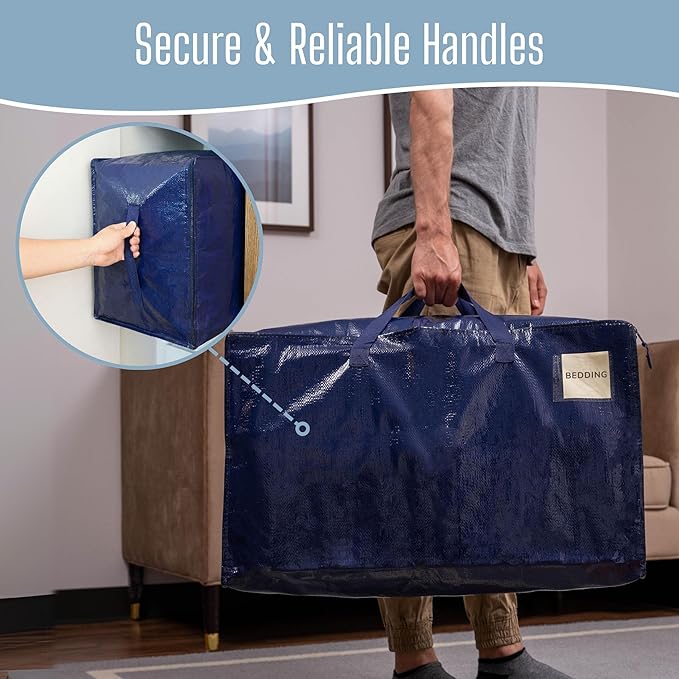 VENO 10 Pack Extra Large Heavy Duty Moving Bags with Wide Opening & Reinforced Handles, Reusable Storage Tote Bags with Strong Zippers for Clothes, College Dorm Essentials & Moving Supplies