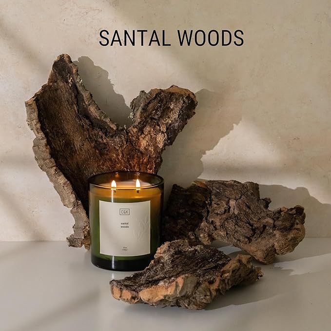 Craft & Kin 12oz Santal Woods Scented Candle for Home | Premium Green Winter Scented Candles for Men | Made with Natural Soy | Gifts for Men and Women | Nature Collection