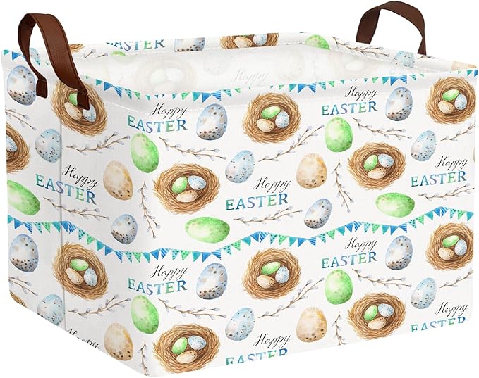Large Cute Easter Basket for Kid Empty Gift Baby Rectangle Storage Bin Bunny Eggs Boy＆Girl Room Décor (Bird Nest)