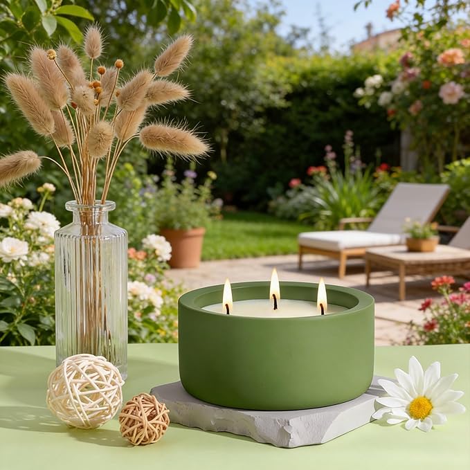 Viyffo Large Citronella Candles Outdoor, 3 Wick 20oz Citronella Candle Indoor, Non Toxic Soy Scented Candle, Green Ceramic Jar for Patio, Deck, Garden, Backyard & Camping, Home Fragrance, Décor & Gift