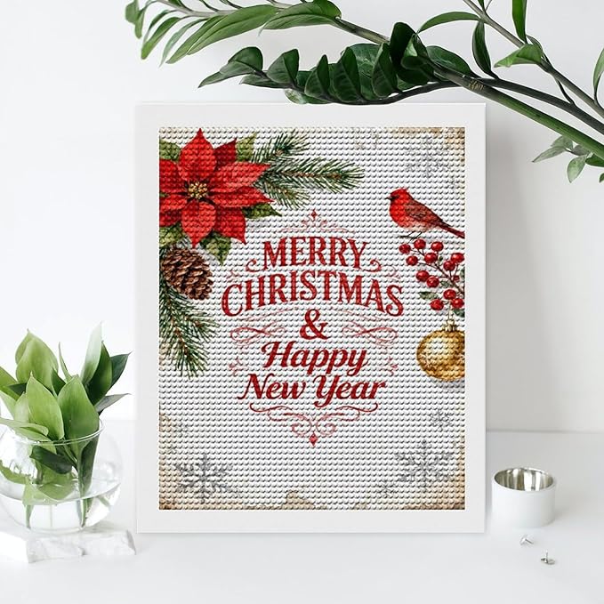 AIVKIEJK Diamond Painting Kits for Adults - Merry Christmas & Happy New Year Painting DIY 5D Full Drill Diamond Dots Paintings with Diamonds Gem Art and Crafts Home Decor 16"x20"