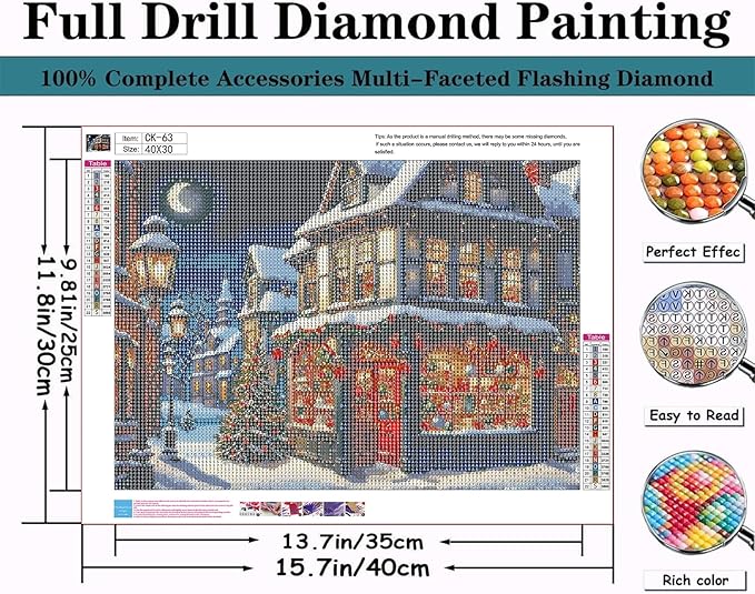 CZYWJMEI Christmas 5D Diamond Painting Kits for Adults Beginners,DIY Winter House Shop Diamond Art Kits,Full Round Drill Diamond Dot Gem Art Kits,Home Wall Decor 16x12nch
