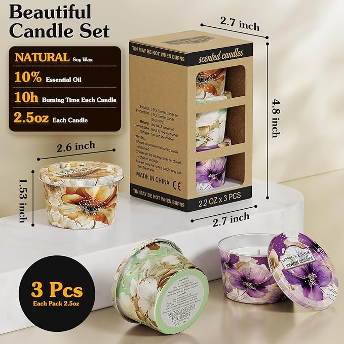 3-Pack Aromatherapy Candle Set - Travel-Size Scented Candles 2.5 oz Each | 10+ Hour Relaxing Long-Lasting Burn | Fragrant Soy Candles for Home, Gifts, Meditation & Christmas