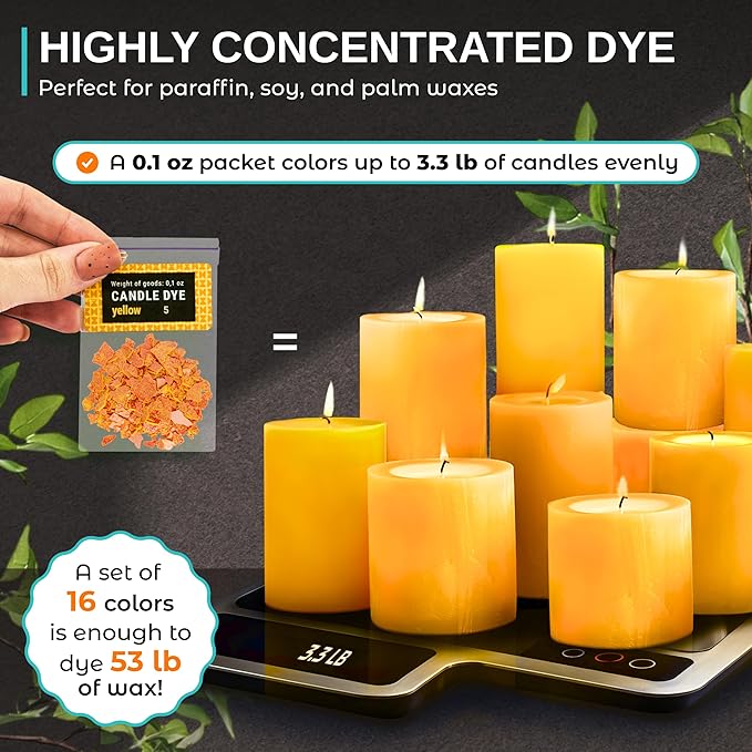 Candle Wax Dye for Soy Wax Candle Making - 16 Vivid Candle Dye Coloring Chips – Candle Color Dye - Premium Candle Wax Coloring for Candle Making - Highly Concentrated Candle Chips Colors