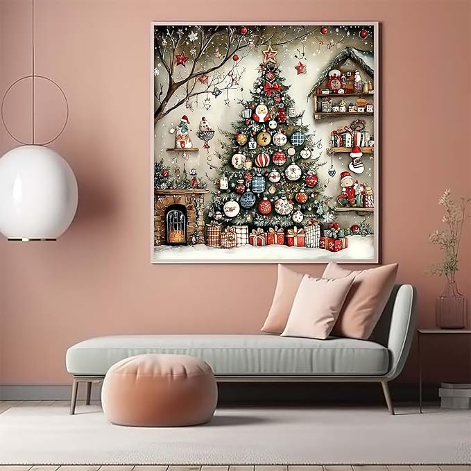 CZYWJMEI Christmas 5D Diamond Painting Kits for Adults Beginners,DIY Christmas Tree Diamond Art Kits,Full Round Drill Diamond Dot Gem Art Kits,Home Wall Decor 13.7x13.7Inch