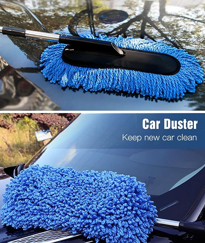 YeewayVeh Car Duster Kit, 2 Pack Car Dust Brush Set with Microfiber Pollen Dusters Scratch Free, Extendable Duster Brush & Dash Duster for Exterior Interior Cleaning Tools