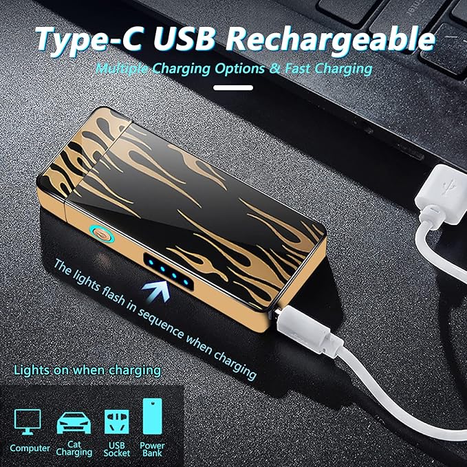 BABOBIU Electric Lighter Plasma Lighter Flameless Windproof Rechargeable USB Lighter with Type-C Fast Charging Gift for Men, Women (Flame)