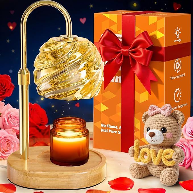 Candle Warmer Lamp with Timer Dimmer, Electric Candle Warmer with Adjustable Height for Home Decor, Office, Valentines Birthday Gifts for Women Men Mom, Wax Melter for All Jar Sizes, 2Bulbs, Gold