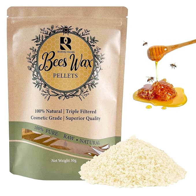 RODNEY GOODS Natural Beeswax Pellets – Triple Filtered, Cosmetic Grade, Premium Quality White Wax for DIY Skincare, Candle Making, Lip Balms, Soaps, and Crafts – 1 Pound
