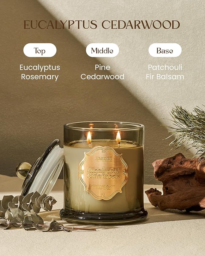 M&SENSE Eucalyptus Cedarwood Soy Candles, 2 Wick 12.7oz Large Jar Candle 75H Long Lasting, Plant-Based Non Toxic Aromatherapy Candle for Stress Relief, Winter Housewarming New Year Gifts
