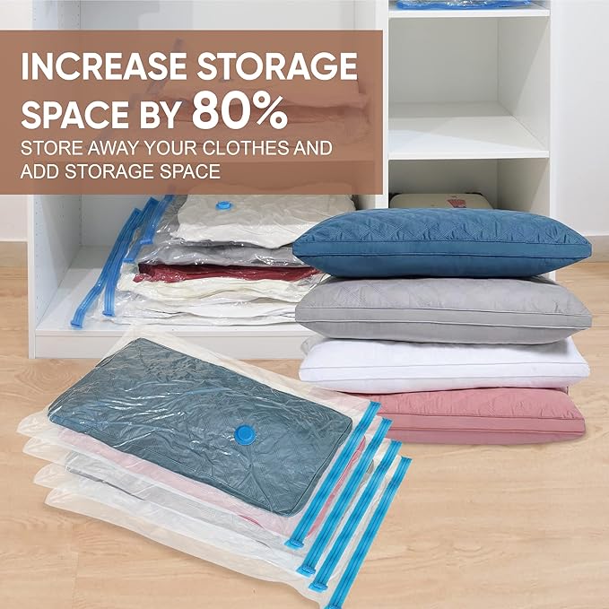 Roomimaster Vacuum Storage Bags, Vacuum Seal Space Saver Bags for Clothing, Travel Lugggage, Carry-on, Blankets, Comforters,Pillow, Bedding, 10 Small