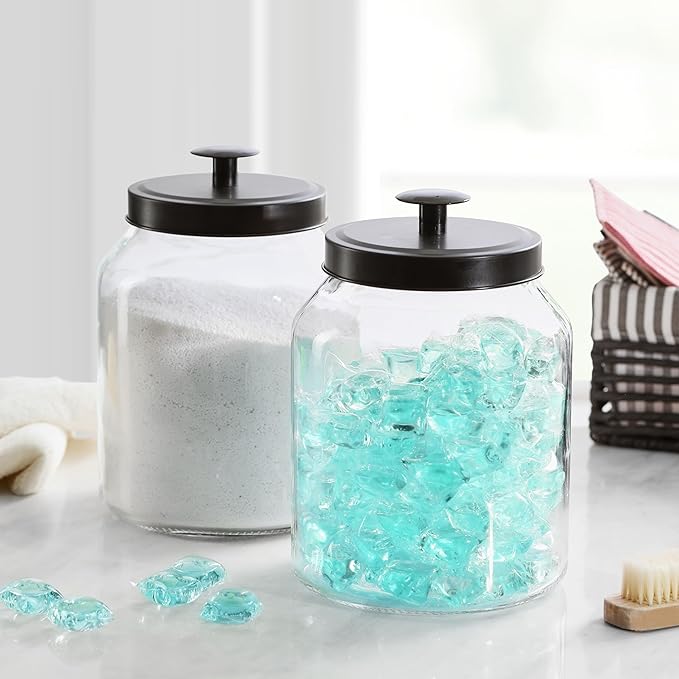 Hyperspace Glass Cookie Jar Food Container with Airtight Black Metal Lid, Large, 2PCS