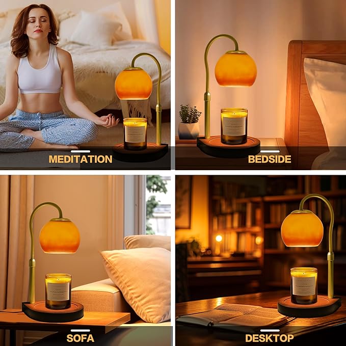 Candle Warmer Lamp with Timer 2H/4H/8H, Adjustable Height Dimmable Candle Lamp with 2 Bulbs, Wax Melt Warmer for Jar Candles, House Warming, Home Decor, Christmas Gift for Women, Mom(Sunset)