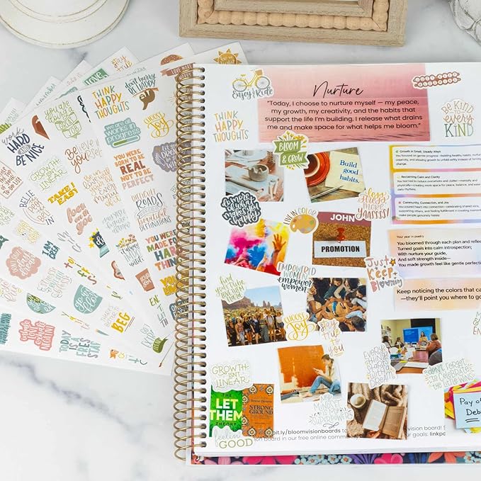 bloom daily planners Inspirational & Motivational Quotes Planner Stickers (8 Sheets / 200+ Stickers) - Hand-Lettered Positive Cute Aesthetic Quotes for Decorating, Planning, Scrapbooking - Cool Tones