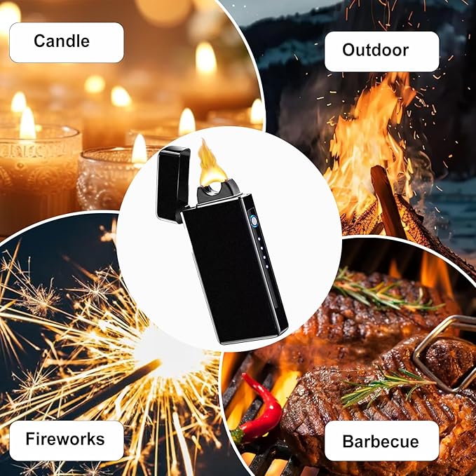 Electric Lighter Plasma Rechargeable with LED Battery Indicator Strong Flame, USB Convenient Charging, Windproof Lighter Outdoor（Black