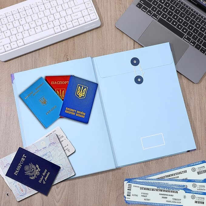 Important Document Organizer, Folio Folders with Pockets, Folder with Labels Pockets, for Emergency Documents, Birth Certificates, Damage Resistant Folder,Passports, School & Offices (Blue)
