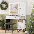YIKEHOME Makeup Vanity Desk with Mirror and 10 Lights, 3-Colour Hollywood Brighter Bulbs, Vanity Table Set with Large Drawers and and Charging Station for Bedroom Dressing Room White