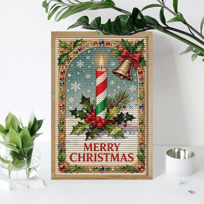AIVKIEJK Diamond Painting Kits for Adults - Merry Christmas Candle & Holly Accents Painting DIY 5D Full Drill Diamond Dots Paintings with Diamonds Gem Art and Crafts Home Decor 8"x12"