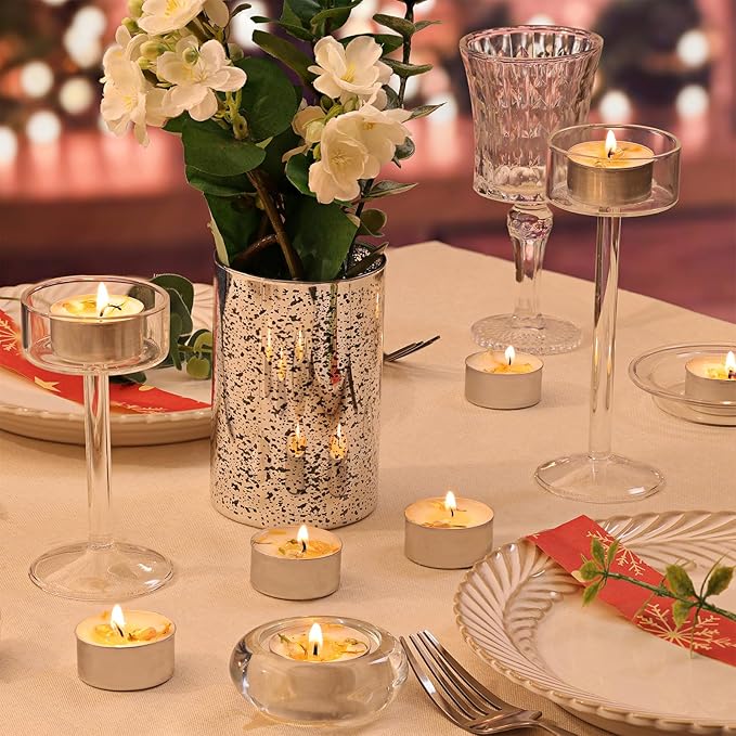 LAMORGIFT 48 Count Jasmine Scented Tealight Candles, 6H Long Burning with Dried Flowers, Non-Toxic/Smokeless, Palm Wax Based, Perfect for Spa, Bath, Wedding