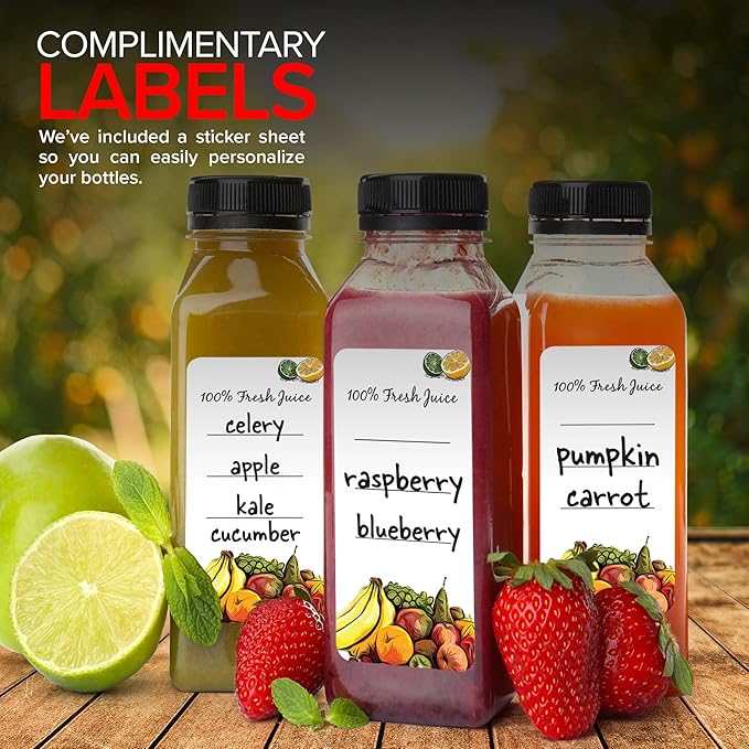 Juice Bottles with Caps for Juicing & Smoothies, Reusable Clear Empty Plastic Bottles with Caps, 16 Ounce Drink Containers for Mini Fridge, Juicer Shots, Small Water Bottles Bulk 16 oz (35 Pack)