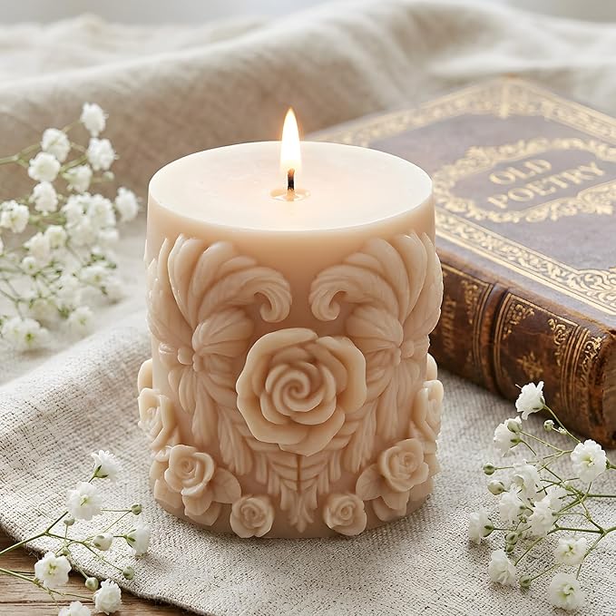 XIAOSHUI Rose Column Silicone Candle Mold Flower Cylinder Candle Molds for Candles Making Resin Casting Aromatherapy Candles Gypsum Craft Home Decorate
