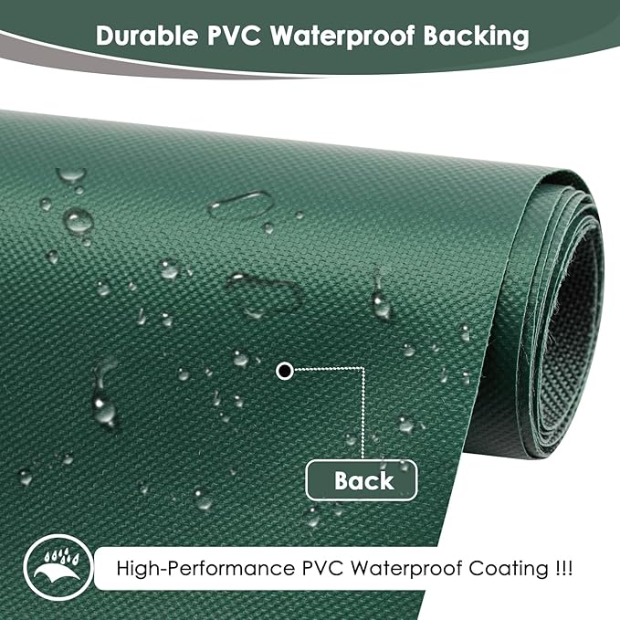 Waterproof Canvas Fabric by The Yard 60" W 600 Denier PVC Backing Water Repellent Polyester Upholster Fabric Material for Indoor Outdoor Marine Awning Tent Craft DIY(1 Yard, Green)