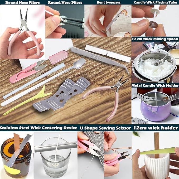 Nimozekd Candle Making Kit, 32 Pieces, Professional Supplies for Adults with Storage Bag, Hook Eye Punch Awl, Long Wicking Needle, Round Nose Pliers