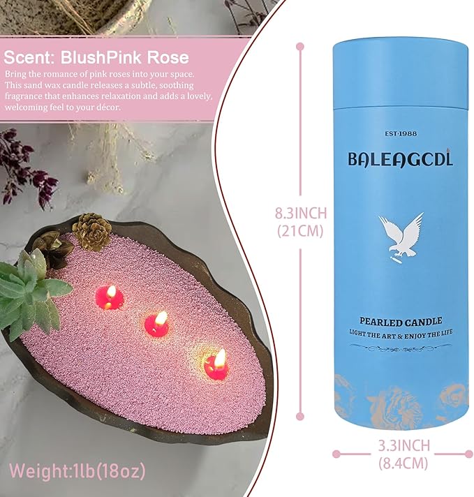 Pink Rose Scented Pearled Candles with 30 Wicks - MANNYCOM Colored Candle 18 oz(1.1lb) Smokeless Long Lasting Burns up to 110 Hours - Refillable Sand Waxs for Handmade Wedding Decorations