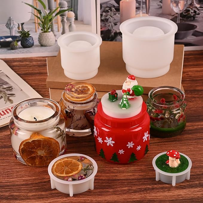 Actvty Jar Silicone Molds, Jar Resin Mold with Lids, 2 Sets of Candle Jar Molds of Different Sizes, Epoxy Resin Casting Mold for DIY Jewelry Storage Box, Candle Jar, Craft Gifts