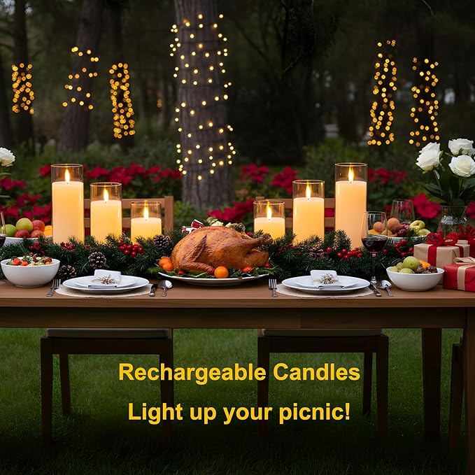 Rechargeable Flameless LED Candles, Flickering Candles, 5pc Pillar Candles for Valentine's Day, Wedding, Centerpiece Table Decorations, Home Decor, Anniversary