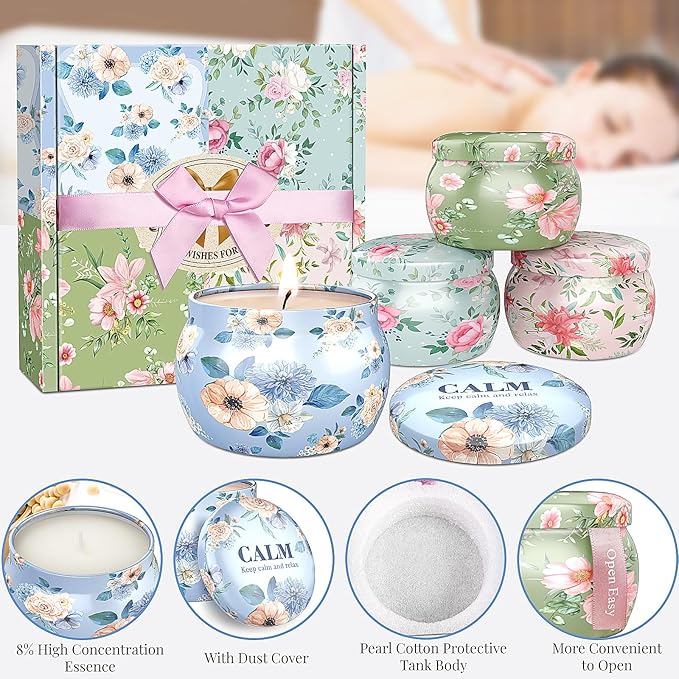 BlissfulOasis Scented Candles Set, 17.6 oz 4 Pack Home Scented Candles, 100-120 Hours Candle Set for Men and Women, Long Lasting Soy Wax Aromatherapy Gift for Birthday, Valentine's Day, Mother's Day