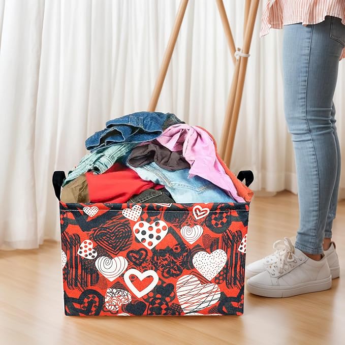 Valentine's Day Basket Gift for Empty Cute Heart Large Storage Bin for Kid and Baby Room Décor (Black and White Creative Love)