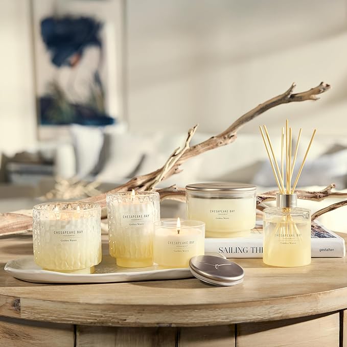 Chesapeake Bay, 14.5oz Golden Waves Scented Candle, Mood Evoking Fragrance, Sea Glass-Inspired Jar, Premium Soy Blend Wax with Essential Oils, Coastal Fragrance for Home Décor or Gifting
