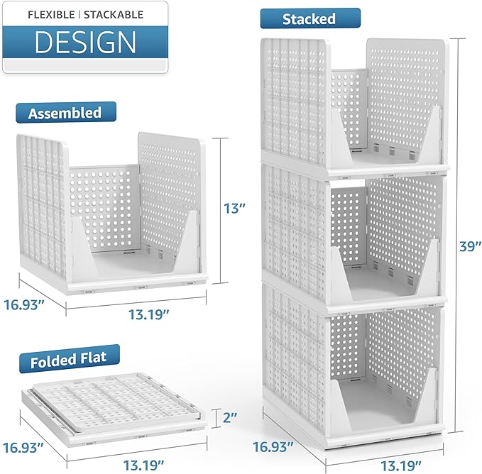 Sorbus Stackable Shelf Organizer Baskets – Plastic Closet Organizer for Clothes, Pantry, Bathroom, Kitchen & Garage – Open Front Storage Bins for Cabinets, Countertops & Under Shelf Organization