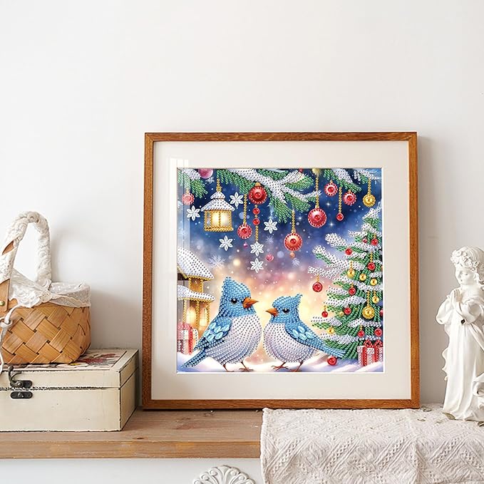 Diamond Art Painting Kits for Adults Christmas Bluebird, 5D Special Shape Diamond Art Kits for Beginners, Crystal Rhinestones Diamond Art Painting for Home Wall Christmas Decoration Gift 12×12inch