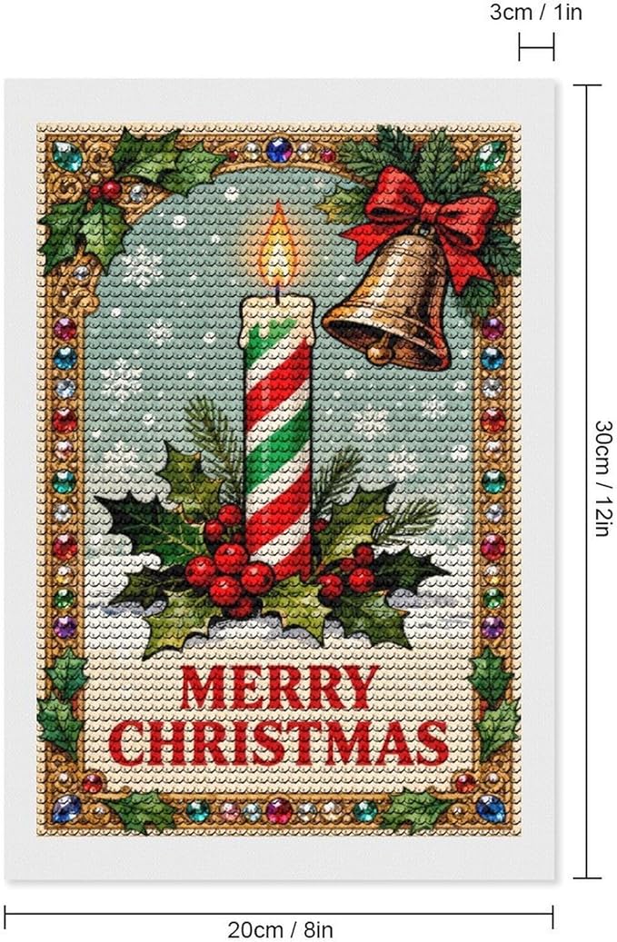AIVKIEJK Diamond Painting Kits for Adults - Merry Christmas Candle & Holly Accents Painting DIY 5D Full Drill Diamond Dots Paintings with Diamonds Gem Art and Crafts Home Decor 8"x12"
